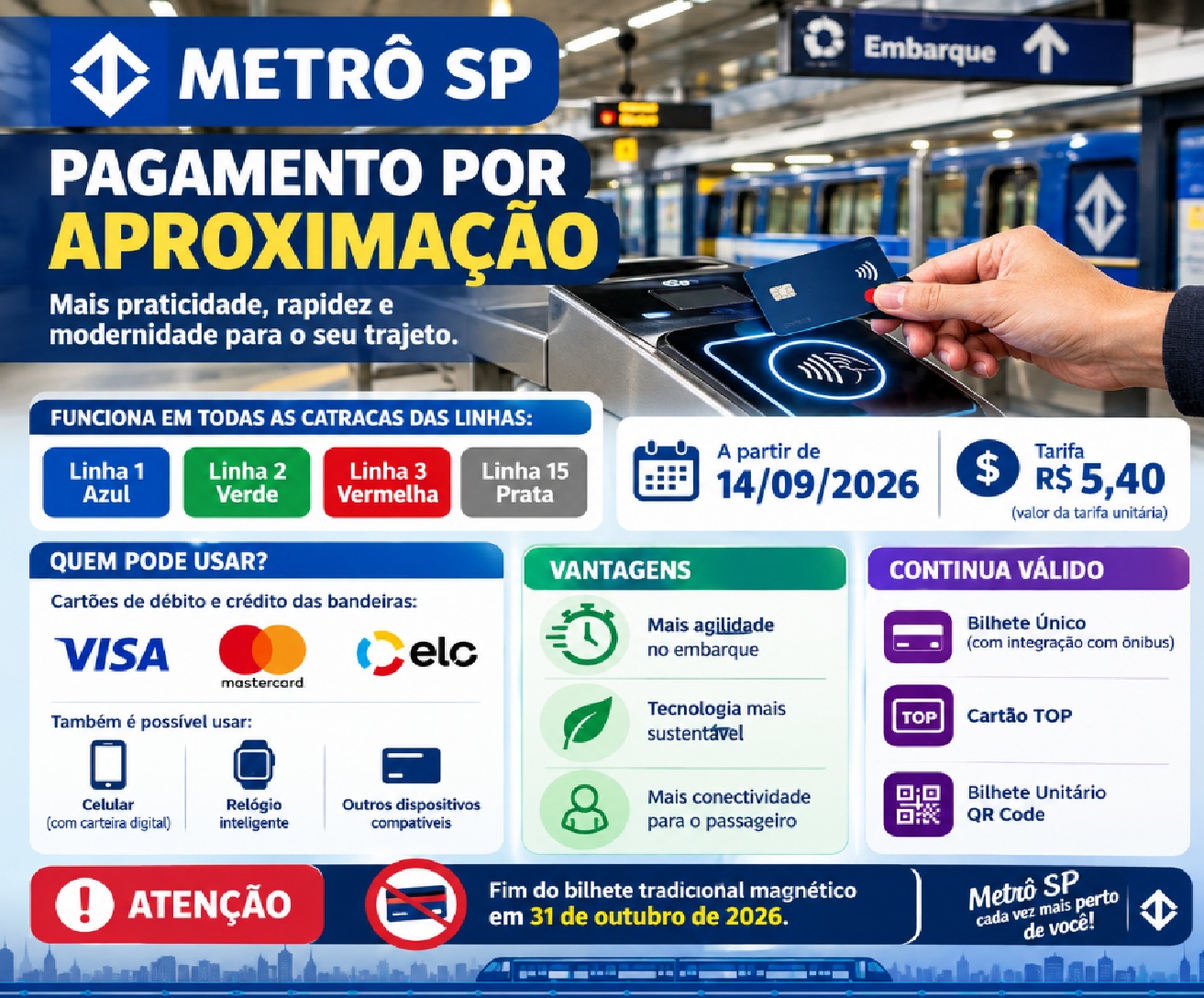 Metrô SP aceita pagamento por aproximação